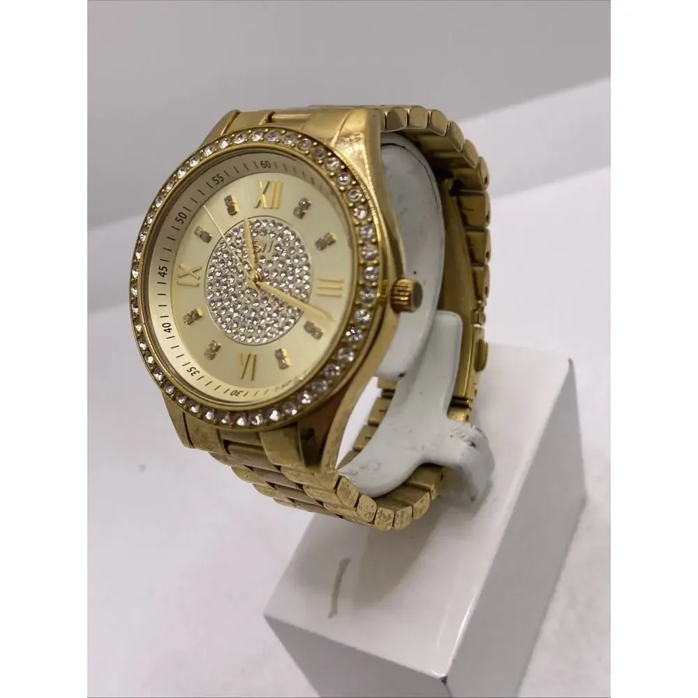 Womens Gold Tone Rhinestone Watch New Battery